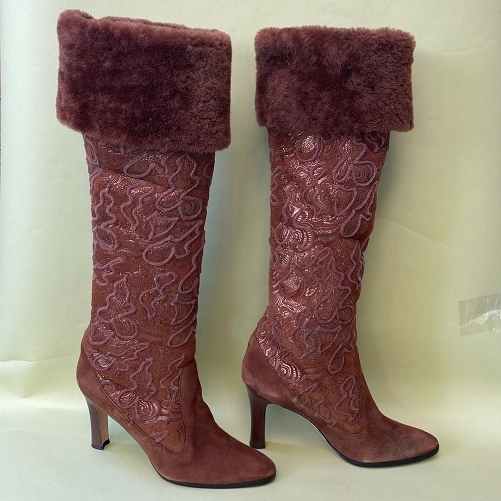 Vintage orange/brown Manolo Blahnik over the knee leather boots in original box